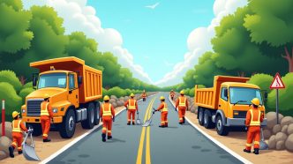 Flux Dev A Vibrant And Dynamic Scene Depicting Road Maintenanc